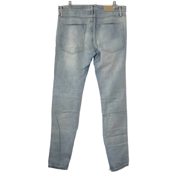 MNML Lightwash Distressed Button Fly Jeans Ankle Zip Denim Size 34x34 - Picture 3 of 12